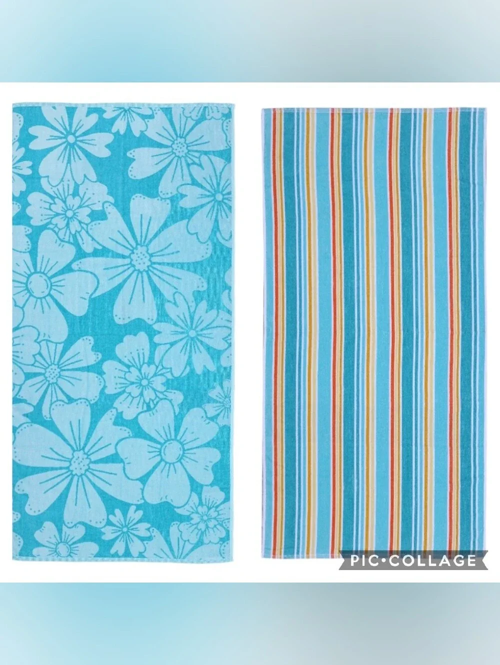 4 Beach Towels Green Floral & Striped Quick Dry Cotton Blend Bath Hanging Loop